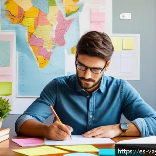 Home 31 가치 기반 재정계획을 위한 체크리스트 - A warm, inviting home office scene with a Spanish-speaking adult thoughtfully creating a mind map on...